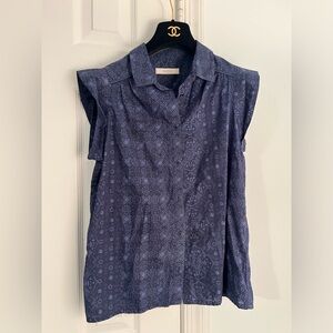Sessun Simon Sleeveless Collared Button DownTop Size S Navy Blue print EUC